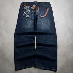Akademiks Aktual Research Team 0100964 Denim Mens Jeans Baggy Embroidered Y2K